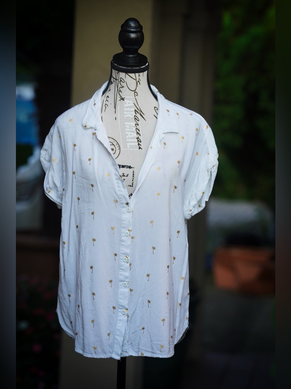 Alexander Jordan White & Gold Foil Palm Tree Button Down - Large